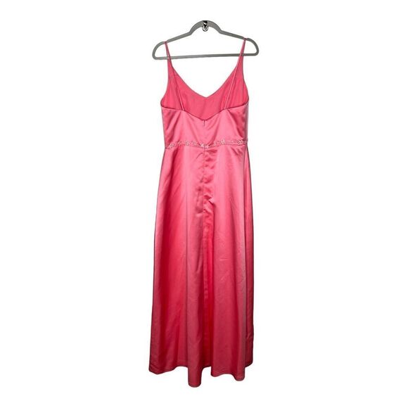 Da Vinci Dress Womens 14 Pink Satin Gown Embellished Long Formal Fairy V Neck - Picture 2 of 16